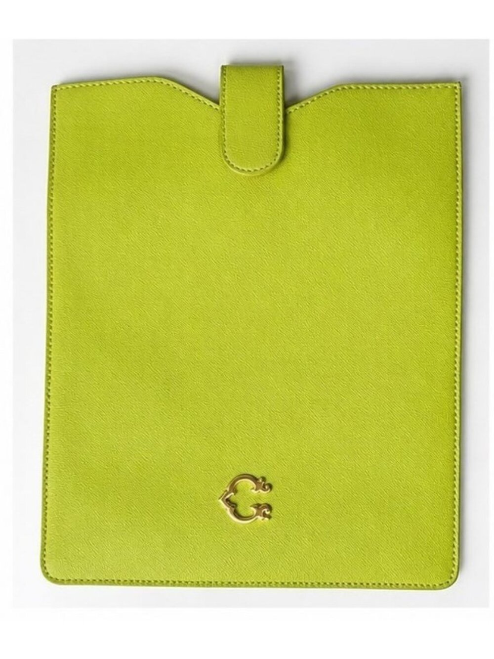 C. Wonder Neon Chartreuse Green Tablet Sleeve Clutch Pouch Gold Logo
